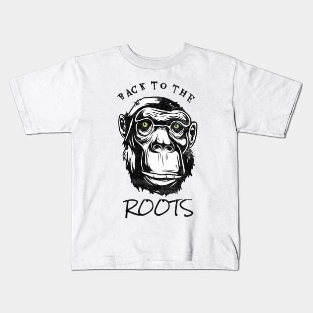 Back To The Roots Evolution Monkey Primate Kids T-Shirt by Foxxy Merch